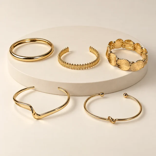 Juego de cinco pulseras doradas