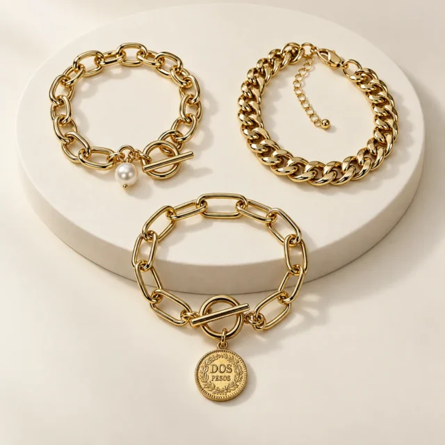Juego de tres pulseras de cadena