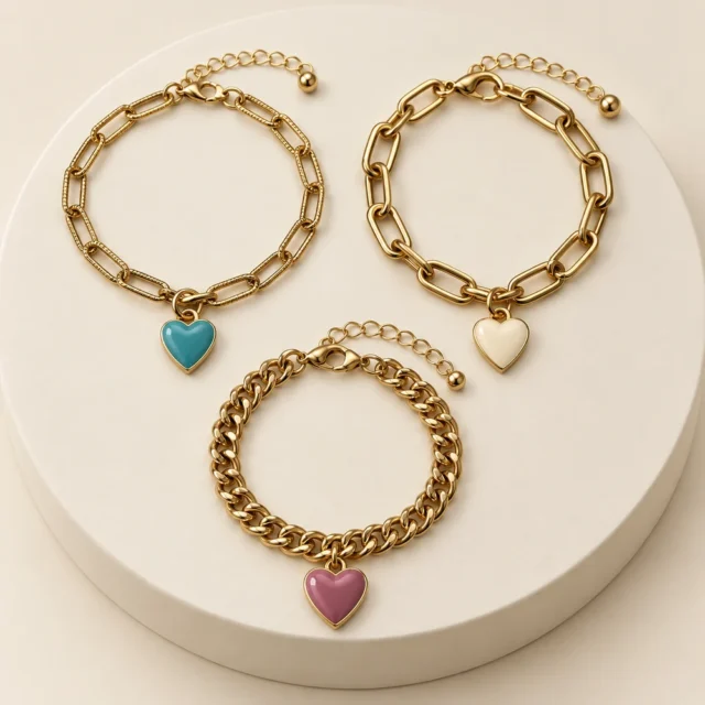 Juego de pulseras corazones esmaltados