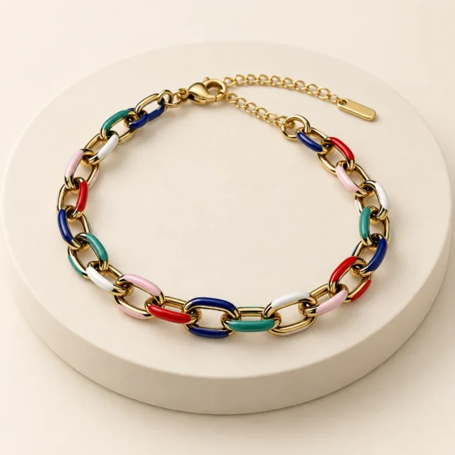 Pulsera eslabones dorados multicolor