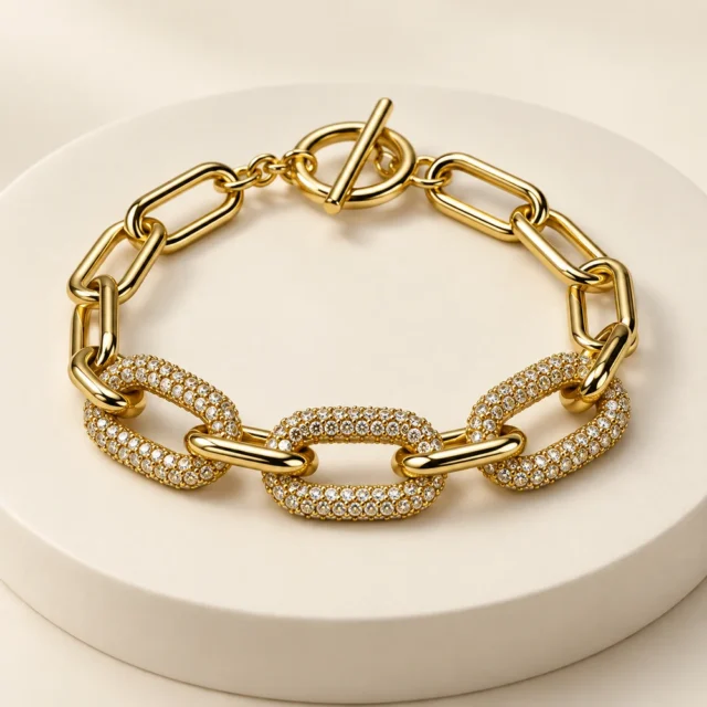 Pulsera paperclip pavé