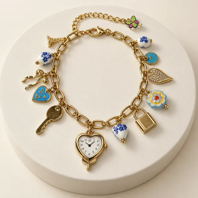 Pulsera reloj con dijes vintage