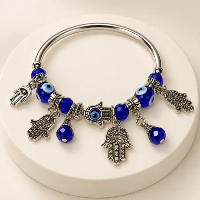 Pulsera rígida hamsas azules